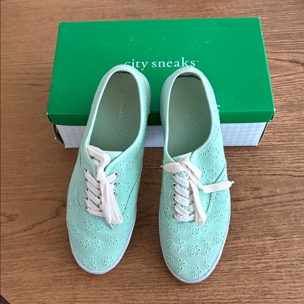 Pastel Green Lace-Up Sneakers